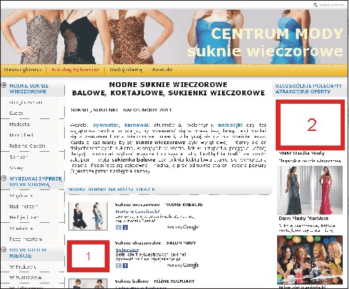 salon mody suknie i sukienki - położenie reklam w serwisie